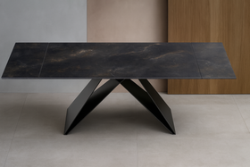 Apollo Extendable Italian Sintered Stone Dining Table in Black Diamond Marble Look 180-220-260 cm