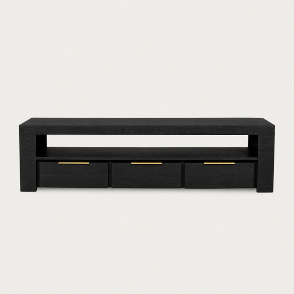 Solid Mango Wood TV Unit 170 cm – Woodland 3 Drawer Black