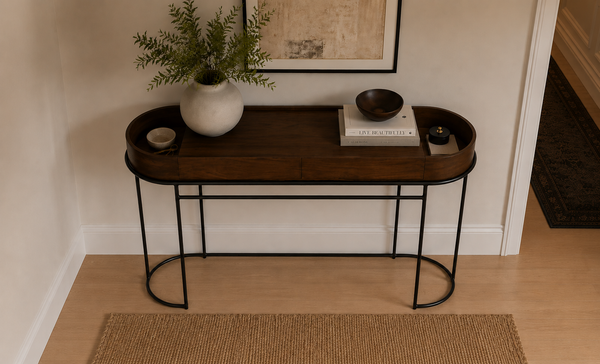 Solid Mango Wood Metal Console Table with 2 Drawers 125cm - Milan