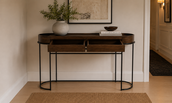 Solid Mango Wood Metal Console Table with 2 Drawers 125cm - Milan