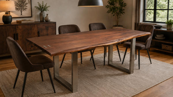 Solid Acacia Wood Iron Dining Table with Butterfly Inserts 200cm - Aspen Live Edge