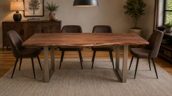 Solid Acacia Wood Iron Dining Table with Butterfly Inserts 200cm - Aspen Live Edge
