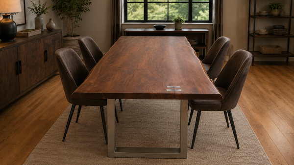 Solid Acacia Wood Iron Dining Table with Butterfly Inserts 200cm - Aspen Live Edge