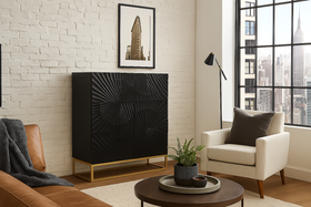 Scorpion Handmade Solid Mango Wood Black Highboard with 3D Carving 120 cm