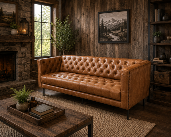 Chesterfield Genuine Leather Brown 3 Seater Sofa 200cm - Kensington