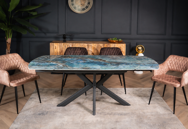 Rotating Extendable Sintered Stone Dining Table 140-200cm – Integri Crystal Blue Marble