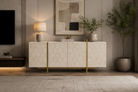 Solid Mango Wood White Sideboard With Gold Metal Legs 180cm – Honeycomb