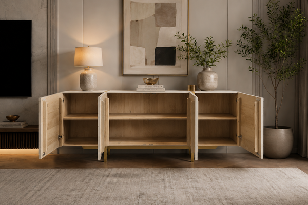 Solid Mango Wood White Sideboard With Gold Metal Legs 180cm – Honeycomb