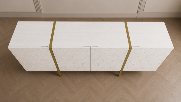 Solid Mango Wood White Sideboard With Gold Metal Legs 180cm – Honeycomb