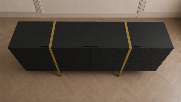 Solid Mango Wood Black Sideboard With Gold Metal Legs 180cm – Honeycomb