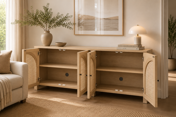 Solid Mango Wood White Sideboard 198cm - Riviera Rattan Doors