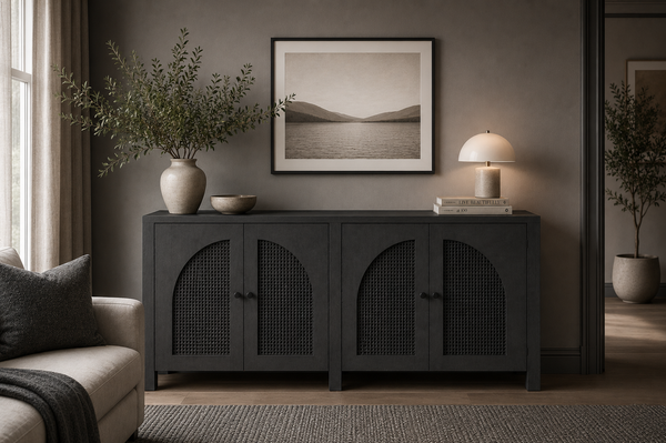 Solid Mango Wood Black Sideboard 198cm - Riviera Rattan Doors