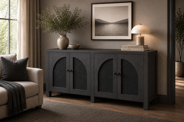 Solid Mango Wood Black Sideboard 198cm - Riviera Rattan Doors