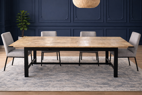 Extendable Dining Table with Drawers in Solid Mango Wood 200–280 cm – Metal Frame – Mason