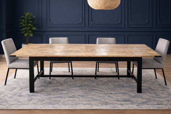 Extendable Dining Table with Drawers in Solid Mango Wood 200–280 cm – Metal Frame – Mason