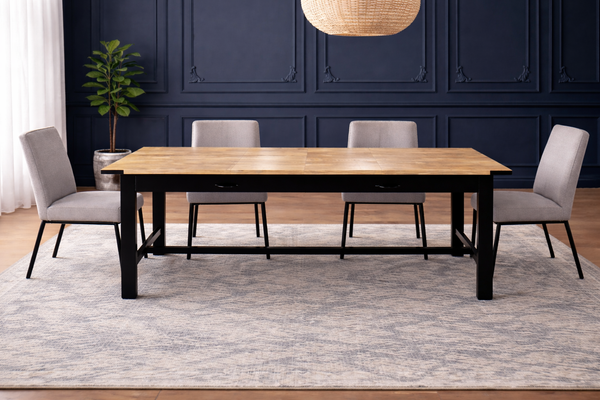 Extendable Dining Table with Drawers in Solid Mango Wood 200–280 cm – Metal Frame – Mason