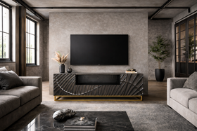 Solid Mango Wood TV Unit 180 cm with 3D Carved Front in Black – Scorpion