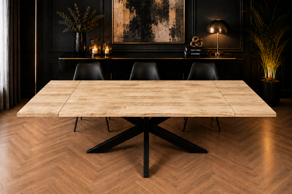 Solid Mango Wood Extendable Dining Table 160-240cm – Galaxie Spider Frame