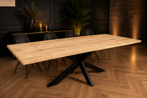Solid Mango Wood Extendable Dining Table 160-240cm – Galaxie Spider Frame