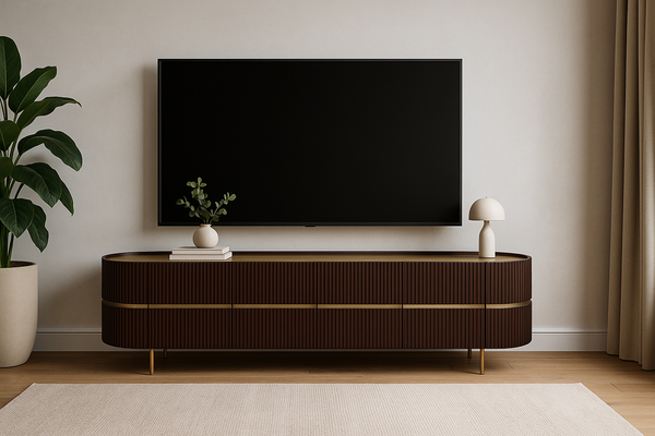 Elegance Solid Mango Wood TV Unit with Gold Iron Legs and a Trim 165 cm