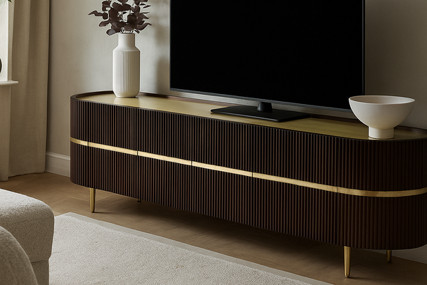 Elegance Solid Mango Wood TV Unit with Gold Iron Legs and a Trim 165 cm