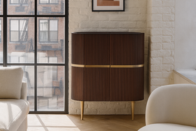Elegance Solid Mango Wood Highboard Cabinet with Gold Iron Legs and a Trim 100 cm