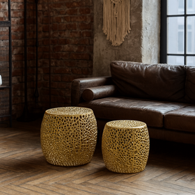 Golden Coral Aluminium Design Gold Side Table Set of 2