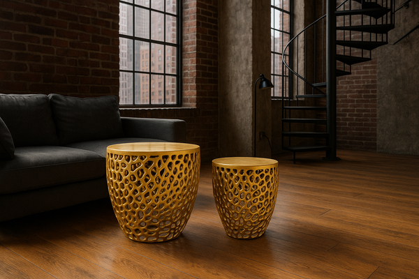 Golden Coral Aluminium Design Gold Side Table Set of two 40cm/30cm