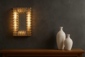 Aurora Handcrafted Embossed Mirror Wall Lamp in Brass Antique 79cm