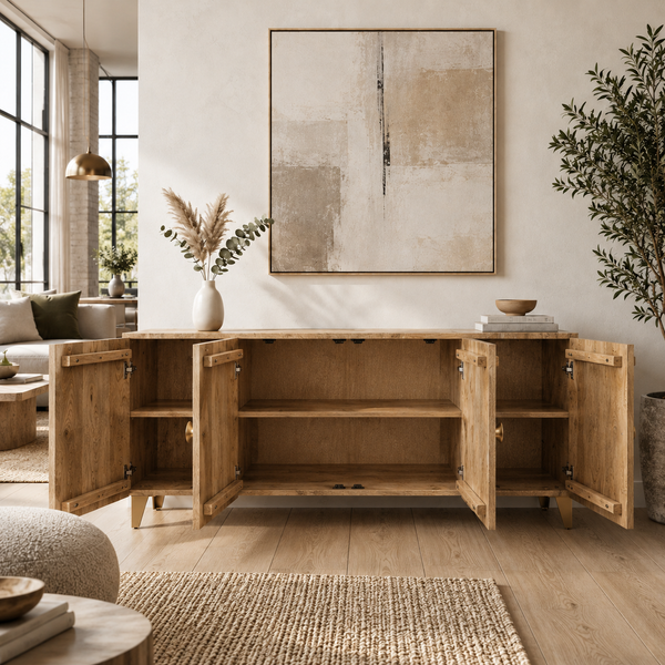 Solid Mango Wood Sideboard Natural Brown 177 cm with Golden Legs – Sunset