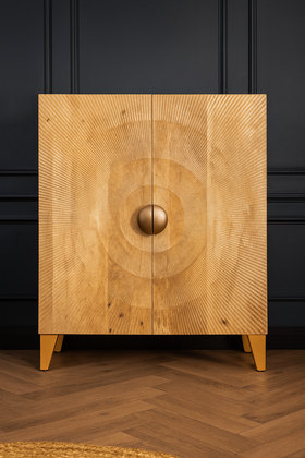 Sunset Handmade Solid Mango Wood Highboard in Natural with Golden Legs 100 cm