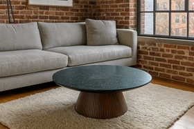 PORTOFINO MANGO WOOD COFFEE TABLE WITH BLACK MOSAIC TOP AND FLUTED LEG 100cm