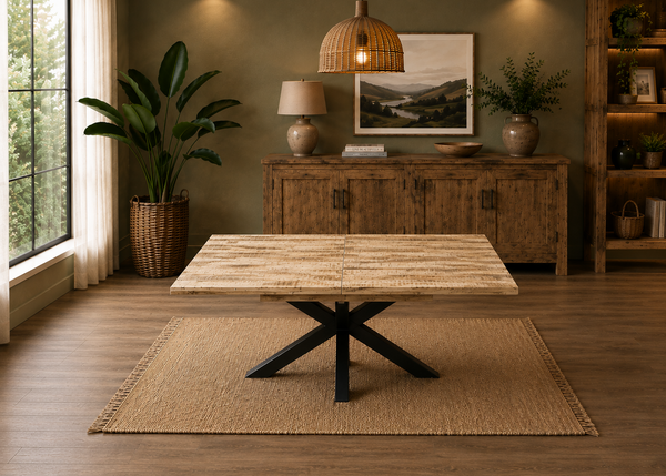 Extendable Solid Mango Wood Dining Table 180-260cm - Arlo Spider Legs