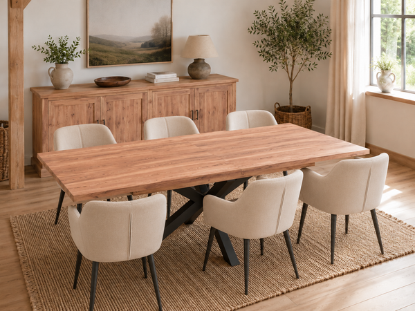 Solid Acacia Wood Extendable Dining Table 160–200cm - Lennox with Spider Legs