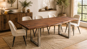 Solid Acacia Wood Iron Dining Table with Butterfly Inserts 200cm - Aspen Live Edge