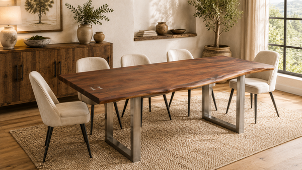 Solid Acacia Wood Iron Dining Table with Butterfly Inserts 200cm - Aspen Live Edge