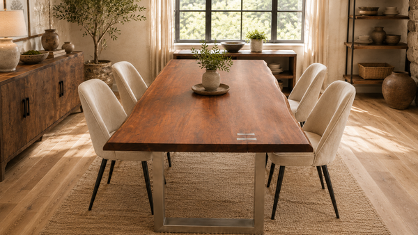 Solid Acacia Wood Iron Dining Table with Butterfly Inserts 200cm - Aspen Live Edge