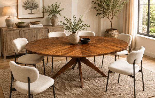 Solid Acacia Wood  Oval Dining Table 200cm - Solis Sculptural Base
