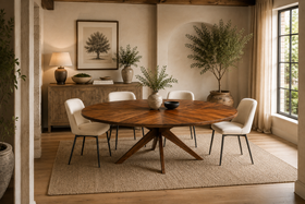Solid Acacia Wood  Oval Dining Table 200cm - Solis Sculptural Base