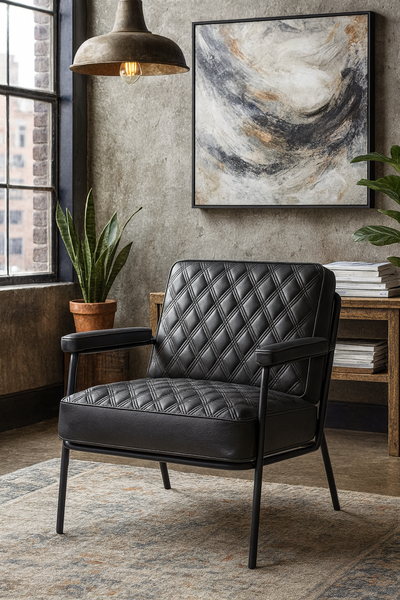 Noir Genuine Leather Lounge Chair in Dark Graphite