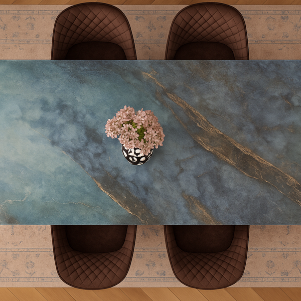 OASIS Extendable Italian Sintered Stone Dining Table in Crystal Blue Marble Look 160-200-240 cm