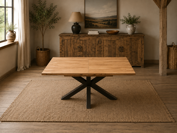 Extendable Solid Mango Wood Dining Table 180-260cm - Arlo Spider Legs
