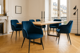 Turin Noble Armrest Chair Royal Blue Velvet with Decorative Stitching