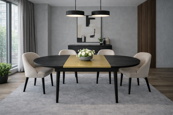 Brenda Solid Mango Wood and Brass Extendable Dining Table Black 140-200cm