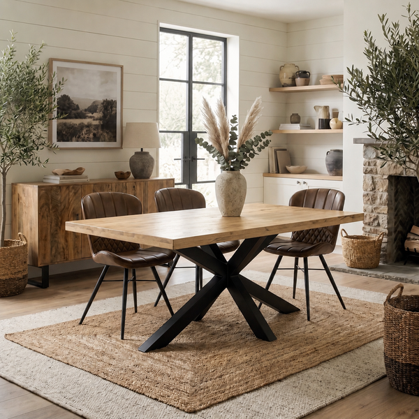 Solid Mango Wood Dining Table 160cm – Galaxie Spider Frame
