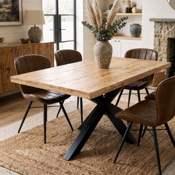Solid Mango Wood Dining Table 160cm – Galaxie Spider Frame