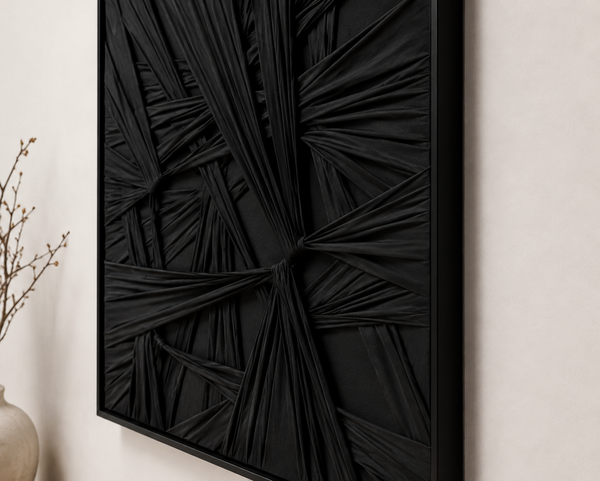 Carved 3D Canvas Textured Framed Wall Art - Large Black Statement Piece 75 × 100 cm