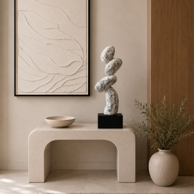 Modern Stacked Stone Tabletop Sculpture – White Textured Decorative Ornament 55 cm