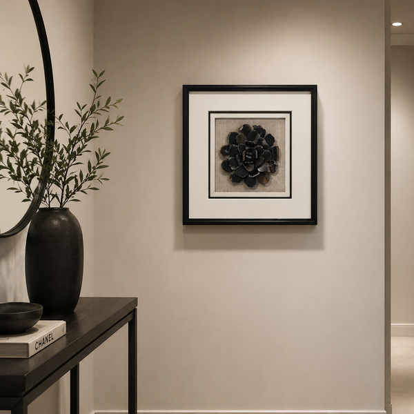 Framed Black Agate Wall Art - Elegant Natural Gemstone Statement Piece 40 x 40cm