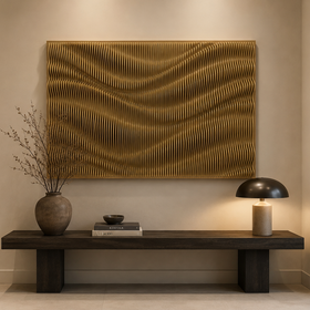 Carved 3D Wall Art - Large Textured Gold Statement Wall Panel  120 x 80cm
